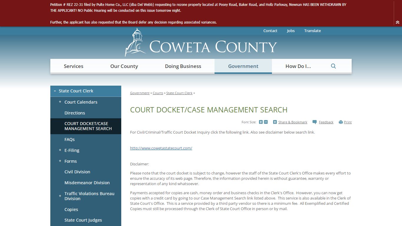 COURT DOCKET/CASE MANAGEMENT SEARCH | Coweta County, GA Website